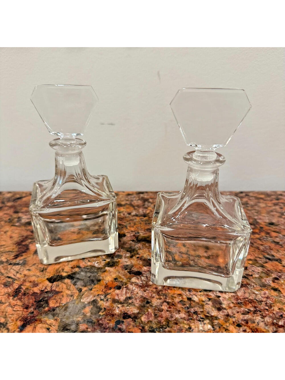 Vintage Art Deco Style Clear Glass Perfume Bottles Set of 2